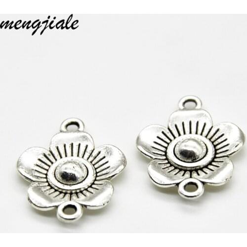 16pcs Antique Silver Flower Connector Charms fit Necklace earrings bracelet jewelry accessories making 22x17mm