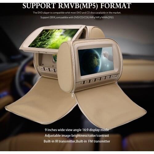 2pcs 9 inch Headrest DVD Player Car Rear Seat Media Player with FM/IR/USB/SD(MP5)/Wireless Game/Zipper cover