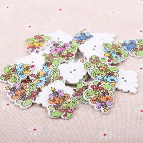 20pcs Christmas Tree Wooden Sewing Buttons Natal Decoracao Madeira Mixed Handmade Scrapbooking Crafts Supplies 24x30mm MT0879