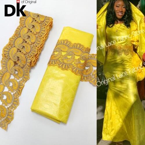 5+5 Yards 2021 Latest African Lace High Quality Ribbons For Needlework DIY With Bazin Riche Fabric Nigerian Wedding Bride Dress
