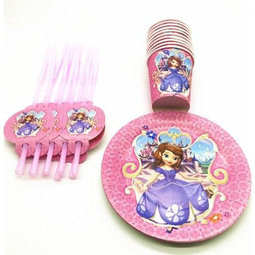 60Pcs Cartoon Disney Sofia Theme Design Family Party Child Birthday Party Decoration Cup Plate Straw for 10People Use Supplies
