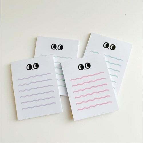 Ins Wave Line Big Eyes Memo Pad Macrone Color Kawaii Mini Notebook To Do List Office Message Paper School Supplies 50 Sheets
