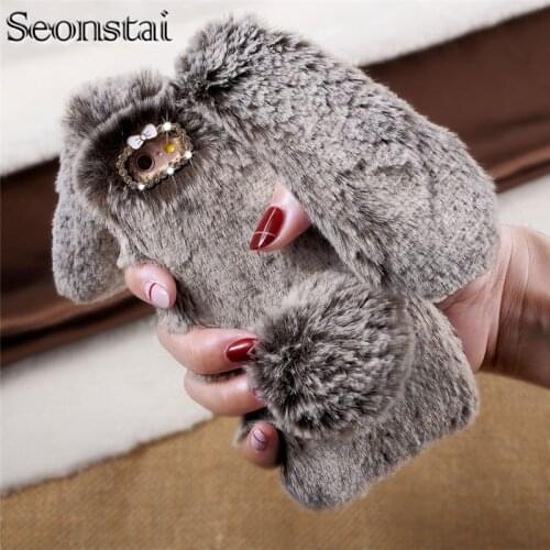 For iPhone 6 6s plus 7 7 plus Case Soft Warm Rabbit Furry Fur TPU Back Case For iPhone 8 8plus Coque Capa Fundas