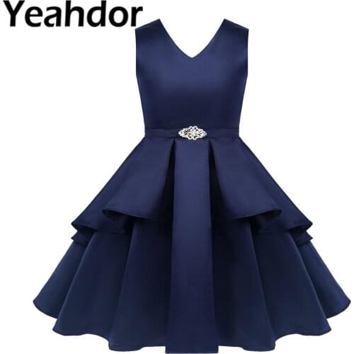 Elegant Sleeveless Solid Dull Satin Flower Girls Dress Kids Birthday Evening Gowns Flower Dresses for Girls Wedding Costume
