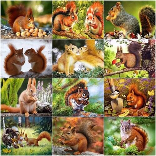 GATYZTORY DIY Painting By Number Squirrel Pictures By Numbers Animal Tree Kits Hand Painted Paintings Art Drawing On Canvas Gift
