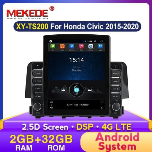 HD 1024*768 2.5D Tesla Style Screen for Honda Civic 10 FC FK 2015-2020 Android 2+32G WIFI Car Radio Multimedia Player GPS Navi