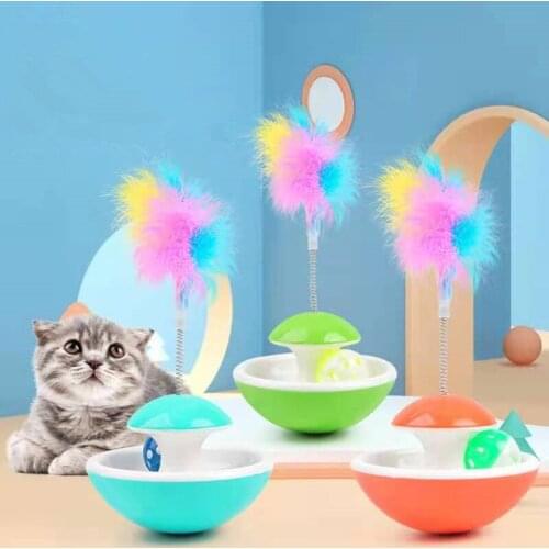 Pet Cat Feather Tumbler Toy Bell Tease Cat Stick Funny Rolling Scratching Ball Durable Pet Entertainment Interactive Supplies
