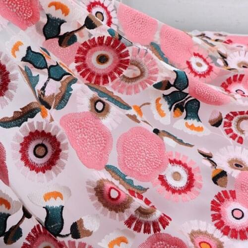 Quality gauze fabric Three dimensional embroidery with cotton thread tissu High end cheongsam dress sewing