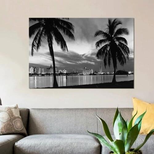 Canvas Pictures Home Decor Rees Seaside City Scenery Paintings Wall Art Palm TPrints Modern Poster Modular Bedside Background