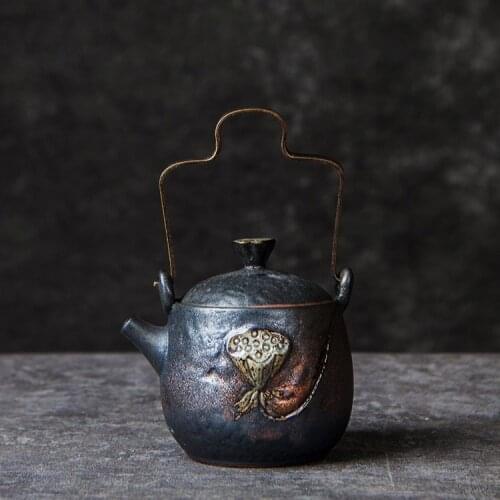 LUWU Embossed lotus Ceramic Teapot with Metal Handle 240ml
