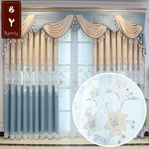 Chinese-European hollow water-soluble embroidered curtain for high-end villa bedroom living room blackout curtains customization