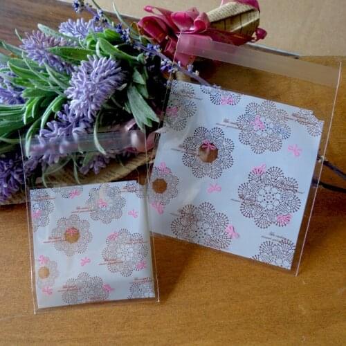 100pcs 7&10cm Round Lace Flower OPP Cookies Baking Christmas Gift Packaging Bags Wedding biscuits cake Candy Plastic bag