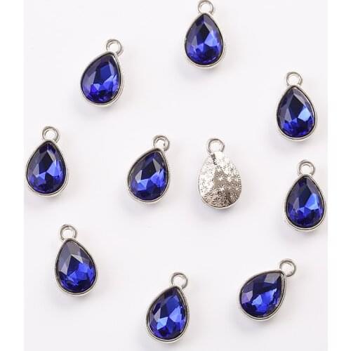 10pcs Deep blue Crystal Pendant Tone 8×15mm,DIY Handmade Accessories Making Or Bracelet Necklace