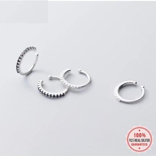 LEKANI 100% 925 Sterling Silver White Black CZ Clip on Earrings Ear Cuff For Women Without Piercing Earring Jewelry DA995