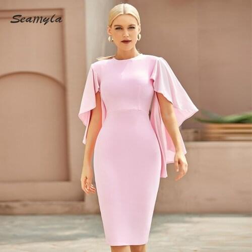 Seamyla 2021 Summer Sexy Knitted Bodycon Bandage Dress Bat Sleeve Birthday Night Clubs Dresses Street O-neck Elegant Party Dress