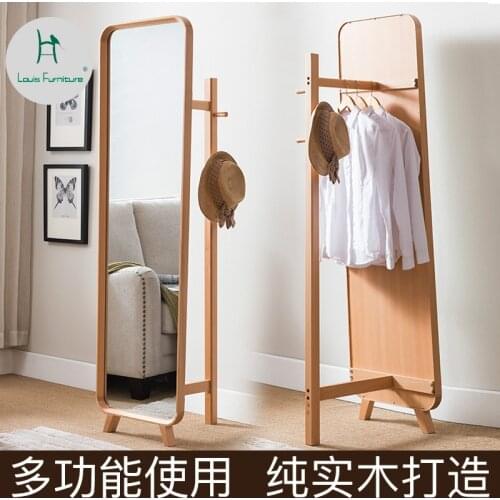 Louis Fashion Coat Racks All Solid Wood Wear Multifunctional Home Minimalist Modern Floor Mirror