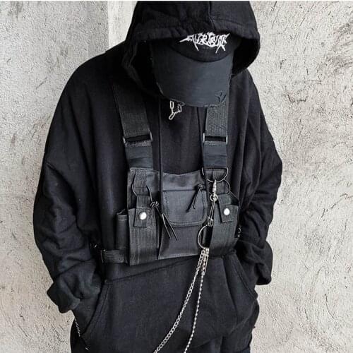 Trendy messenger bag street multi-pocket tactical chest bag tooling casual men and women functional waist bag