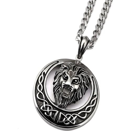 Mens Curb Cuban Chain Silver Tone Stainless Steel Vintage Large Big Lion Head Pendant Necklace