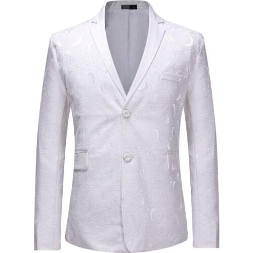 Mens White Rose Jacquard Dress Suit Jacket Wedding Prom Tuxedo Blazer Men 2020 Fashion Party Stage Singer Blazer Masculino XL