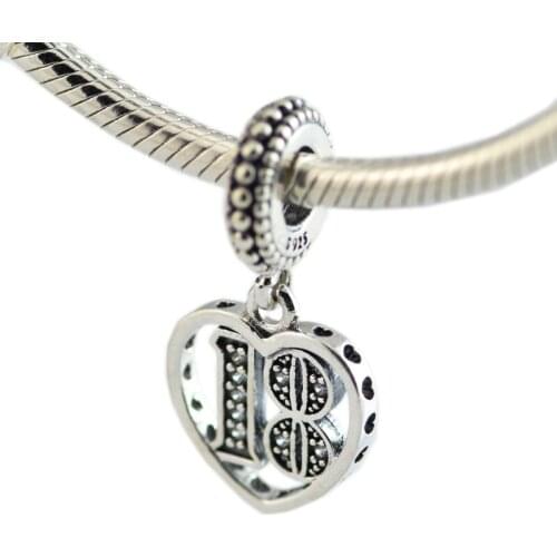 Authentic 925 Sterling Silver Beads 18 Years of Love Heart Charms Beads for Jewelry Making Fits Original Bracelet Argent