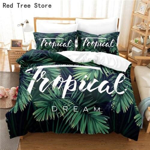 Tropical Dream Double Bed Cover Luxury Green Black Bedding Set Nature Printed Bed Linen Duvet Queen King Size 200*200 Soft Quilt