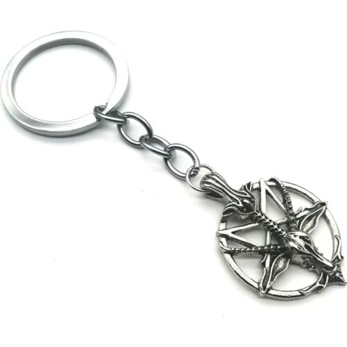 Baphomet Earrings with Pentagram Pan God Skull Goat Head Pendant Keychain Satan Devil Mysterious Keychain