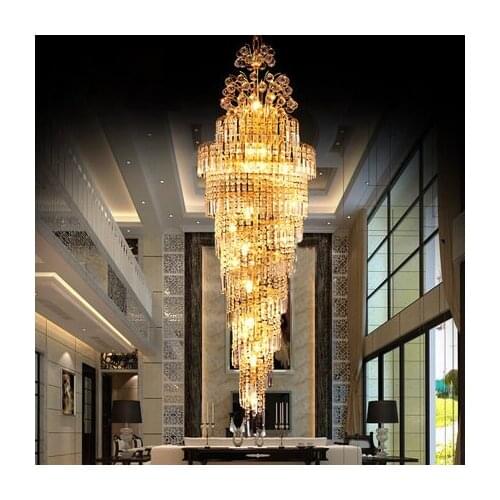 Modern LED Gold Crystal Chandeliers Lights Fixture Home Hotel Big Project Crystal Droplights Foyer Stairway Clubs Pendant Lamps