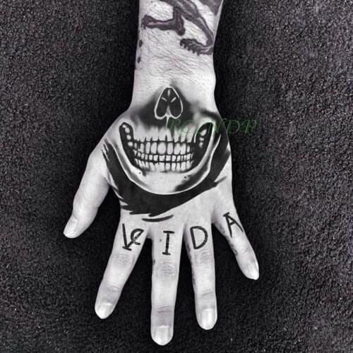 Waterproof Temporary Tattoo Sticker Skull Head Letter Fake Tatto Flash Tatoo back of hand foot Art tatouage for Girl Men Women