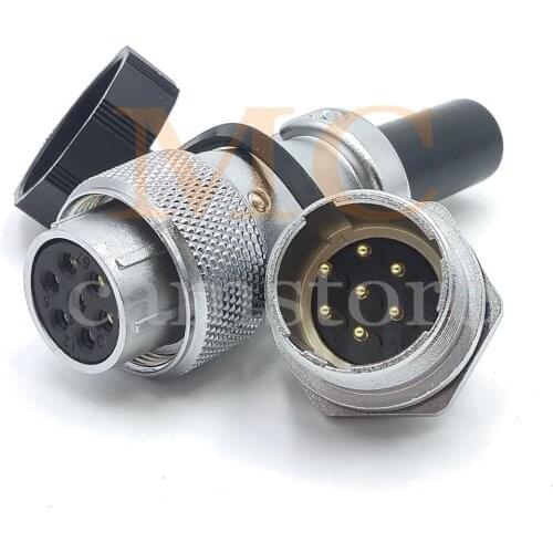 WS20 7 pin Industrial Electrical Power Cable Connector, Welded Male Female Aviation Bulkhead Waterproof Connector(7PIN, 1SET)