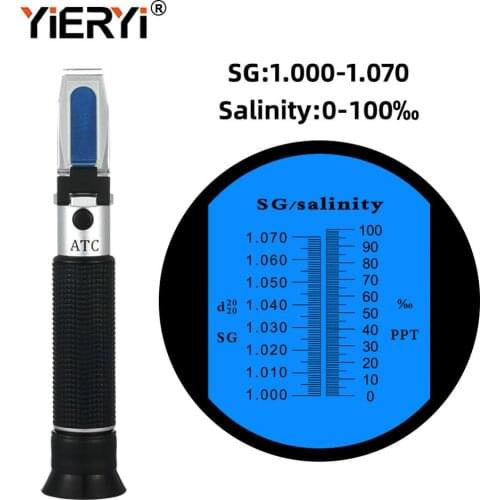 Yieryi ppt 100 Salinity Meter 0-10 Sodium Chloride 1.000-1.070 SG Mariculture Breeding Refractometer Sea Gravimeter Aquarium