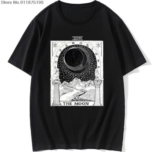 Funny The Moon Tarot Card T-Shirt Major Arcana tune Telling Occult T Shirts Men Premium Cotton Tees Fitness