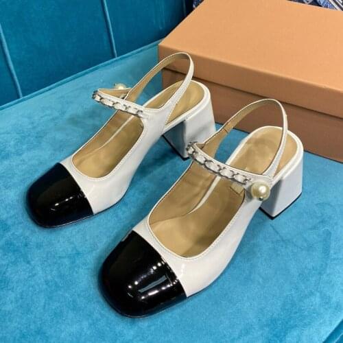 2021 Autumn and Winter Chains Pearl Buckle High Heels Pumps Sandals for Women