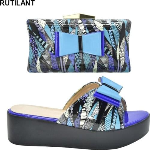 Latest African Shoes and Bags Matching Set Patent Leather Womens Platform Heels Handbags and Shoes Set Mixed Colors Women Pumps