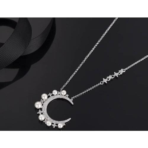 Womens Necklace Moon Pearl pendant Clavicle Chain ins fashion trend wild sweater chain Necklace female jewelry necklace