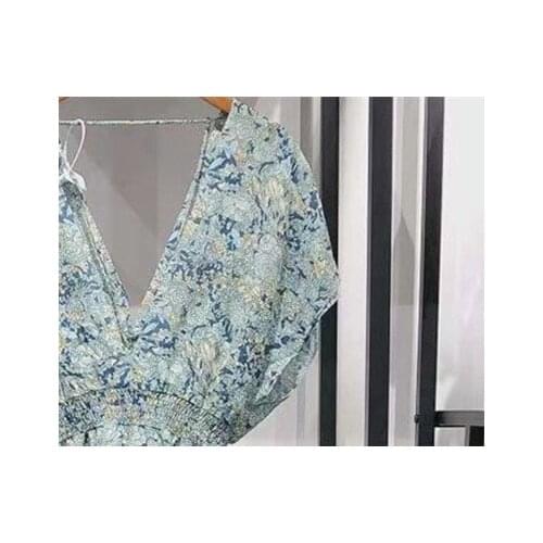 Women Dress V-Neck Ruffles Floral Print Backless Casual Lace-Up Elastic Waist Ladies Fashion Long Robe 2021 Summer New