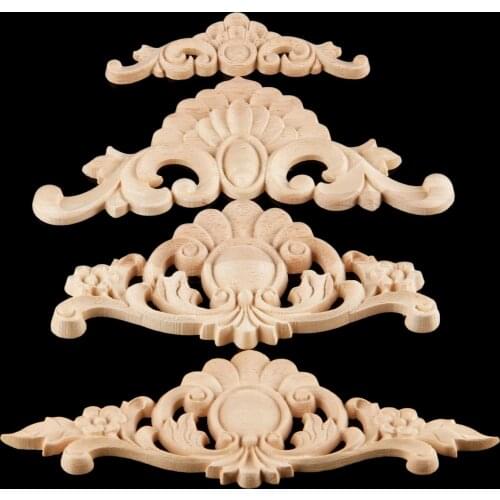 1Pc Multi-Type Wood Carved Decal Corner Long Onlay Applique Unpainted Door Furniture Woodcarving Decorative Wood Figurines Craft