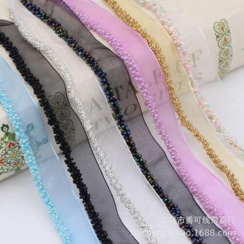 10Yards1.5cm Stylish Rhinestones Beaded Splice Organza Lace Applique Collar Ribbon Prom Dress DIY Crafts Guipure Sewing Supplies