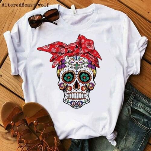 2020 Summer Women Fashion Skull Red Bandana Mom T-shirt Casual Funny Harajuku Mama Tshirt Gift 90s Clothes Female O-neck T Shirt