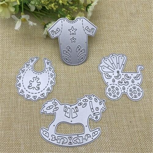4pcs Baby Suit Carriage Rocking Horse Cutting Dies Stencils DIY Scrapbooking Card Paper Craft Metal Decoration Embossing Folder