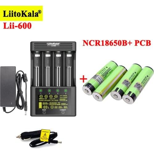 4pcs LiitoKala NCR18650B 3400mAh Rechargeable batteries with Lii-600 Battery Charger for 3.7V Li-ion 18650 21700 26650 1.2V NiMH