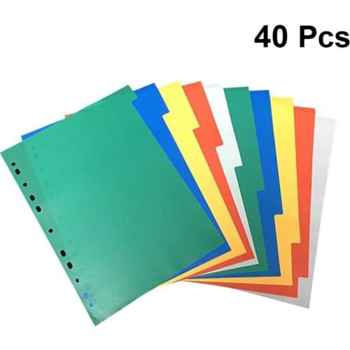 40PCS A4 Colorful Index Page Classified Lables Plastic Tab Dividers Index Page Color Category Page (Color Printed Number)