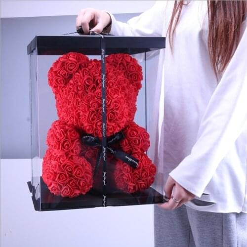 40cm Foam Rose Bear With Box PE Teddy Rose Artificial Flower Gift for Girlfriends Mother Wife Valentines Day Gift Home Decor