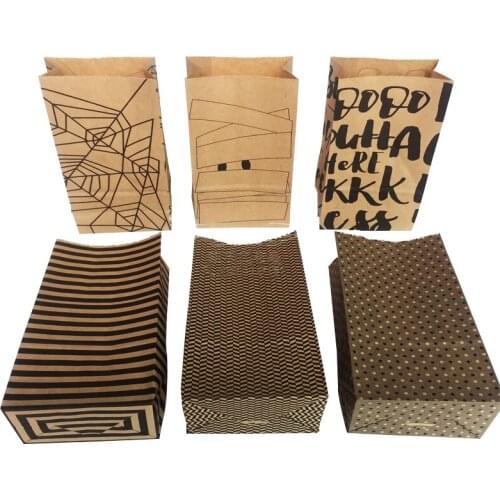 5pcs Halloween Kraft Paper Bags, Party Favor Bags, Candy Cookie Bread Nuts Bag For Biscuits Snack Baking Package bag