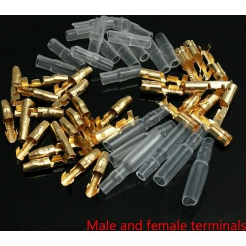 50 sets of crimping terminal kits 3.9mm motorcycle brass bullet crimping terminal wire connector, male & female, with cover