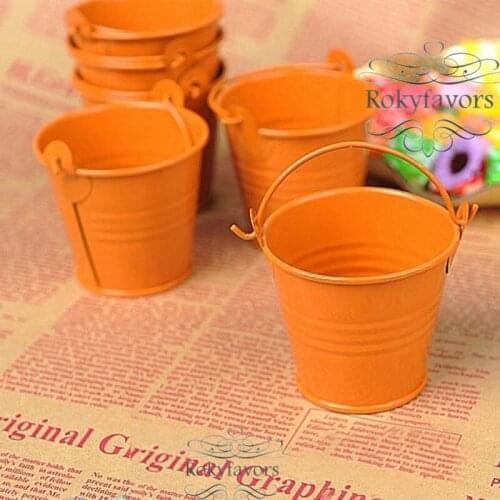 50PCS 2inch Orange Mini Pails Baby Shower Wedding Favors Birthday Candy Boxes Mini Bucket Sweet Holder Event Table Decors