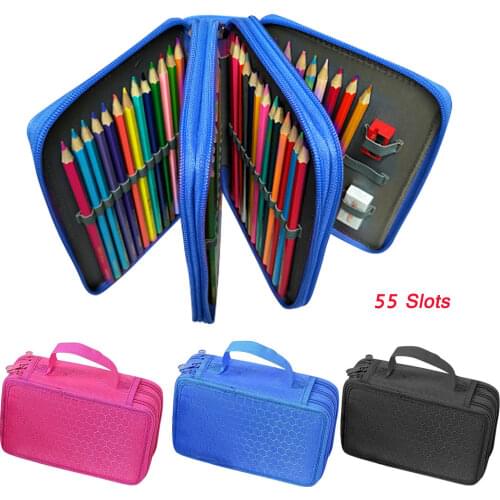 55 Slots Multi-Layers Pencil Pouch Holder Case Organizer Stationery Box Pockets Bag with Zipper for School Office Supplies