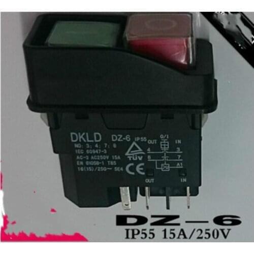 5Pins Magnetic Machine Switches DZ-6 AC-3 15A 250V IP55 Waterproof Electromagnetic Drill Push Button Pushbutton Switch