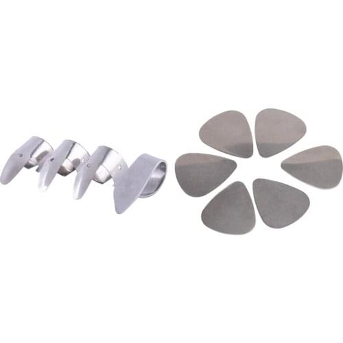 6Pcs Stainless Steel Guitar Picks-Silver with ​3Pcs Metal Finger Picks + 1Pcs Thumb Pick Set