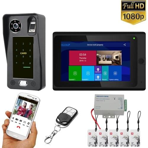 7 inch Wifi Wireless Fingerprint IC Card Video Door Phone Doorbell Intercom System with Wired HD 1080P camera