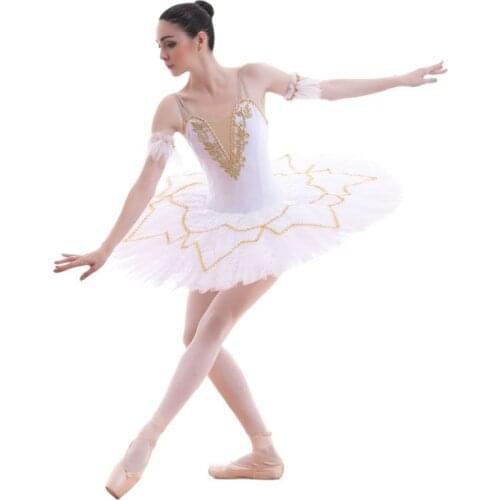 White/Pink Standard Size Pre-Professional Ballet Dance Tutu Ballerina Dress Tutu Costumes with Soft Tulle Arm Bands BLL046